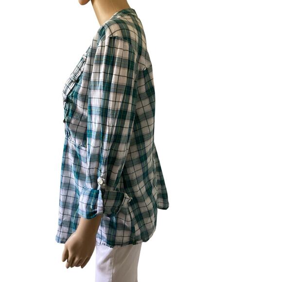 Torrid Teal Plaid Camp Shirt size 2 teal - Picture 2 of 6